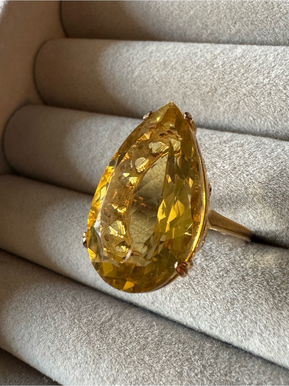Huge Pear Cut Golden Citrine Simulated Gemstone 925 Sterling Ring Size 7.5